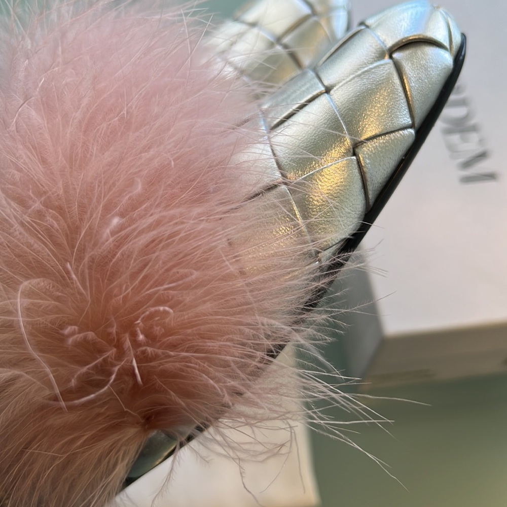 ERDEM Aerin Silver Quilted Mules w/Pink Feathers Prada Miu Miu 40 9.5 - Picture 7 of 9